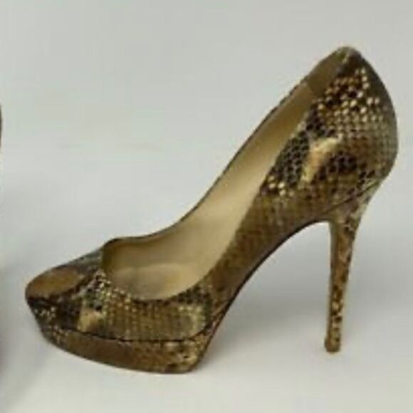 Jimmy Choo Two Tone Embossed Python Leather Platform Pumps - Picture 2 of 12